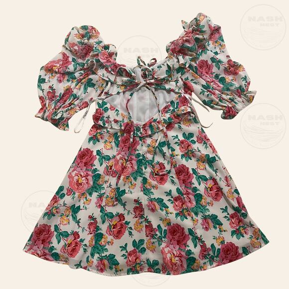 For Love & Lemons XS Imogen Floral Mini Dress | Ruffle Puff Sleeve, $210, NWOT - Picture 4 of 12